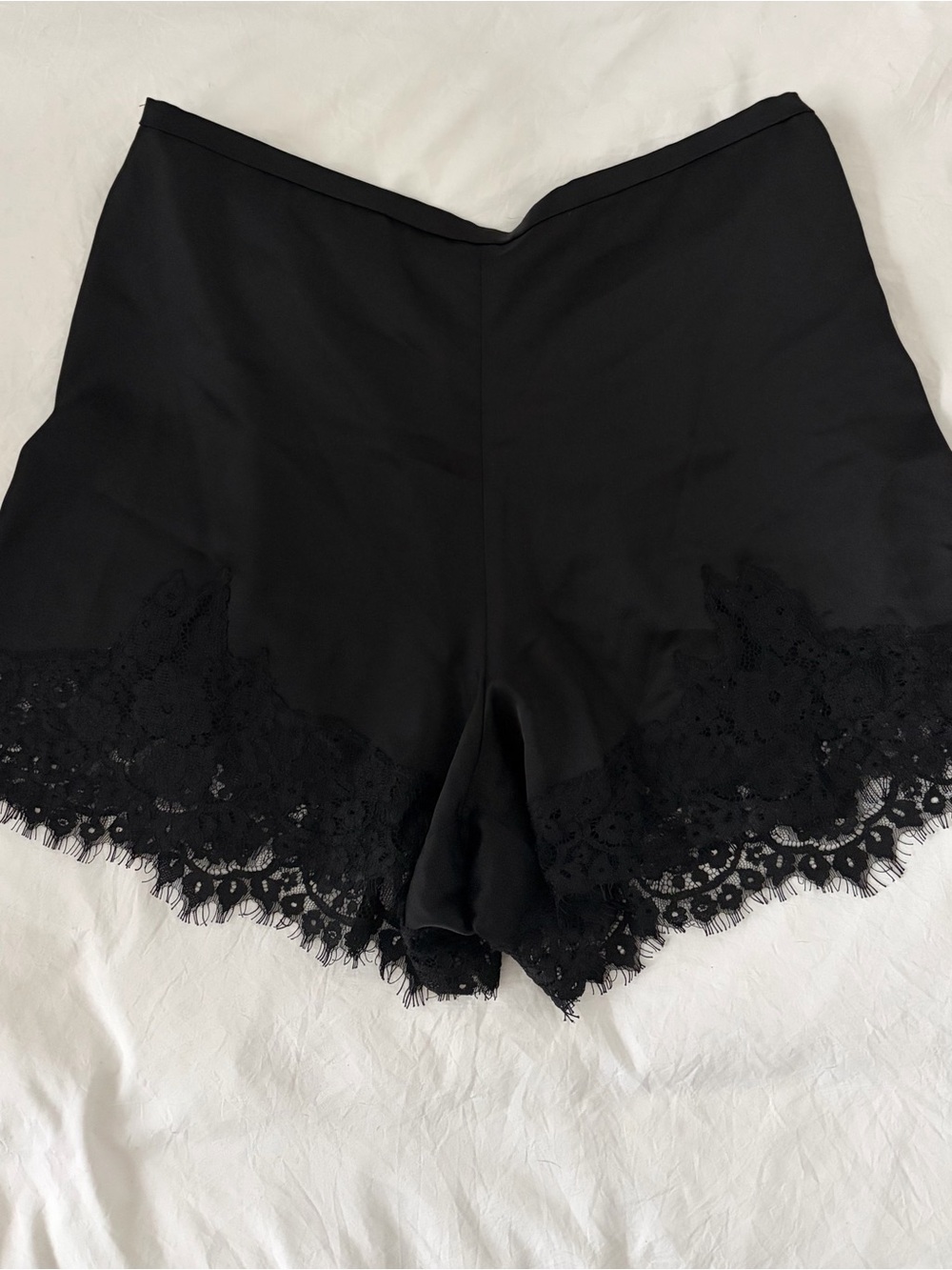 Reformation Black High-Waist Lace Hem Shorts